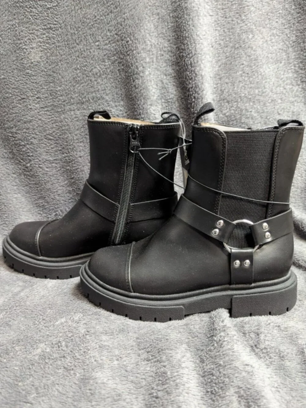 NWT Art Class Kids' Crosby Harness Moto Boots Black Size 13